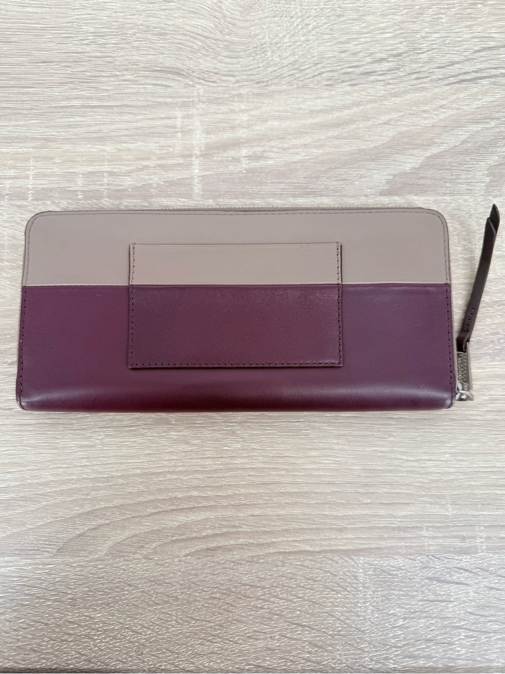 Coach Colorblock Nappa Leather Accordion Zip Around Wallet Taupe Plum Card Case - Picture 2 of 10